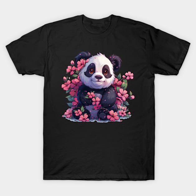 Panda Playing With Cherry Blossoms - Panda Bear Japanese T-Shirt by Anassein.os